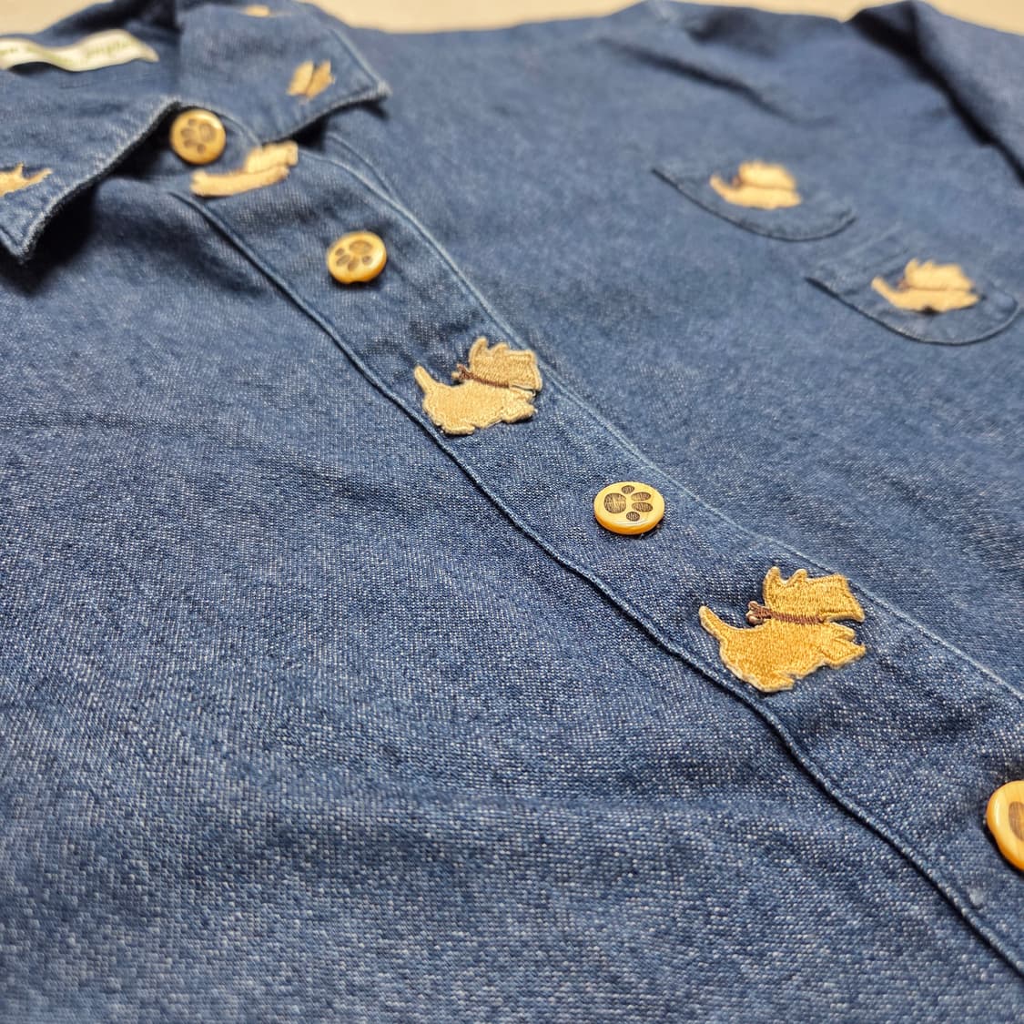 일본 빈티지 강아지 패치 데님 셔츠 상품이미지3