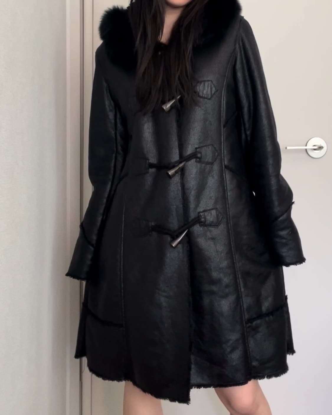 black leather fur hoodie coat 상품이미지2