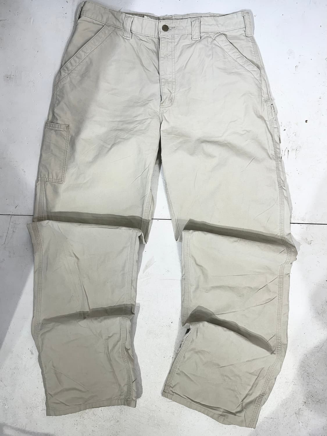 칼하트 아이보리 빅 사이즈 b151 워크 팬츠 가죽탭 와이드 바지  상품이미지4