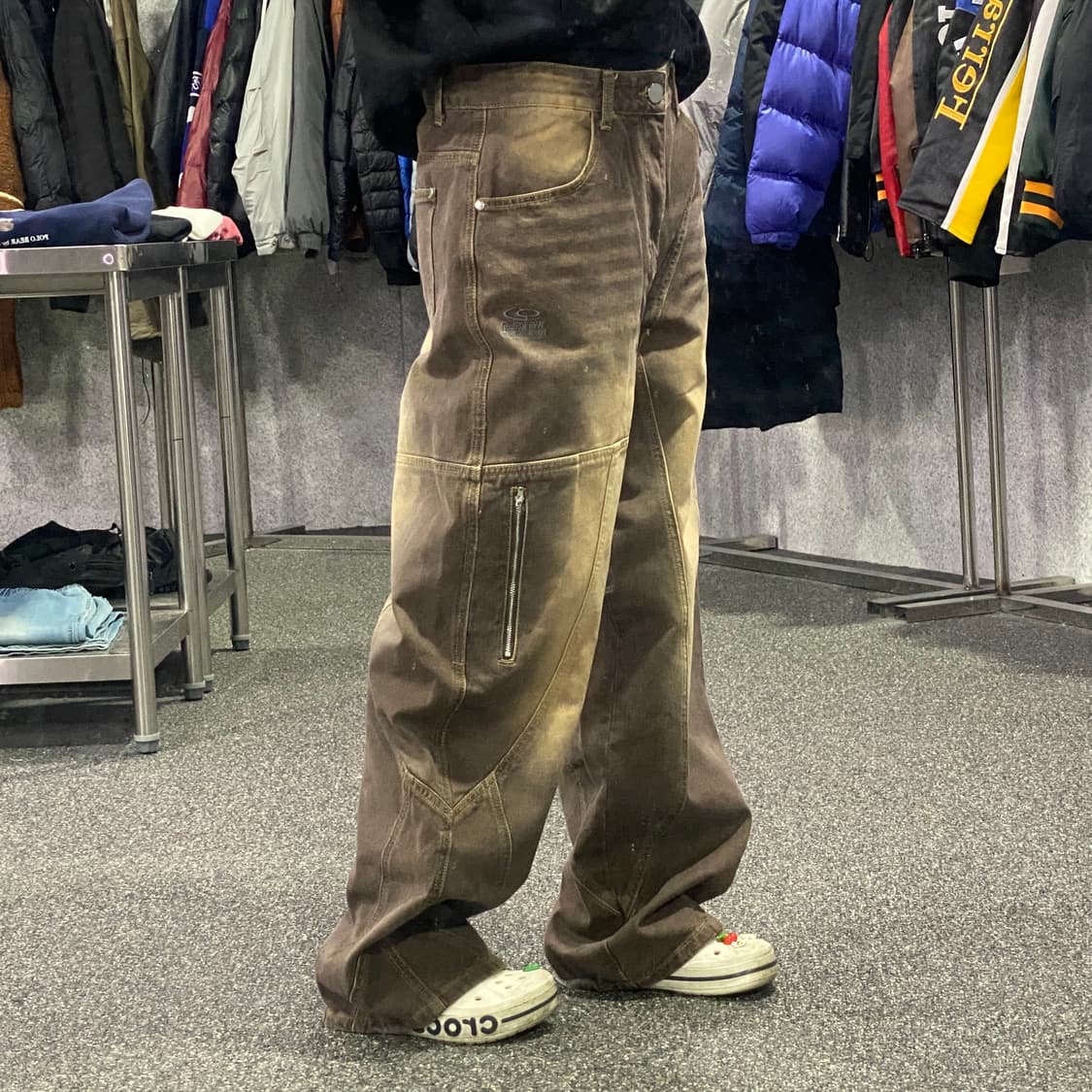 트래블 스몰로고 절개 워싱 샌드 브라운 데님 팬츠 B4038 상품이미지2