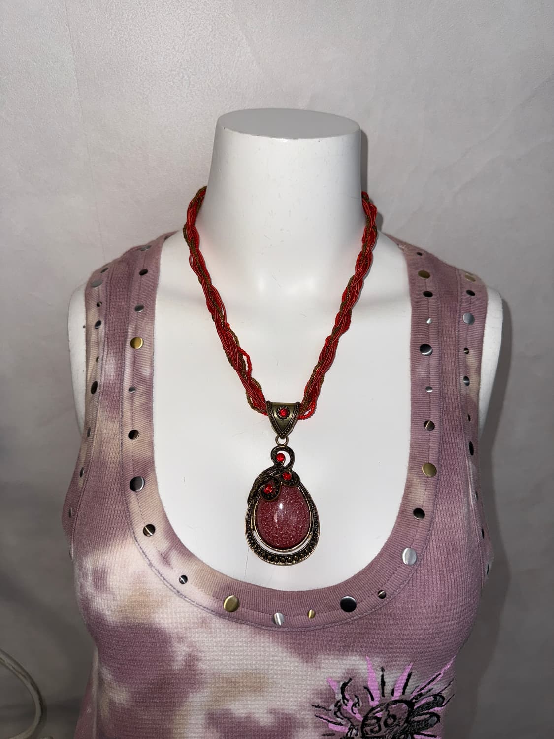 Coral pink oriental gemstone beads 목걸이 상품이미지3