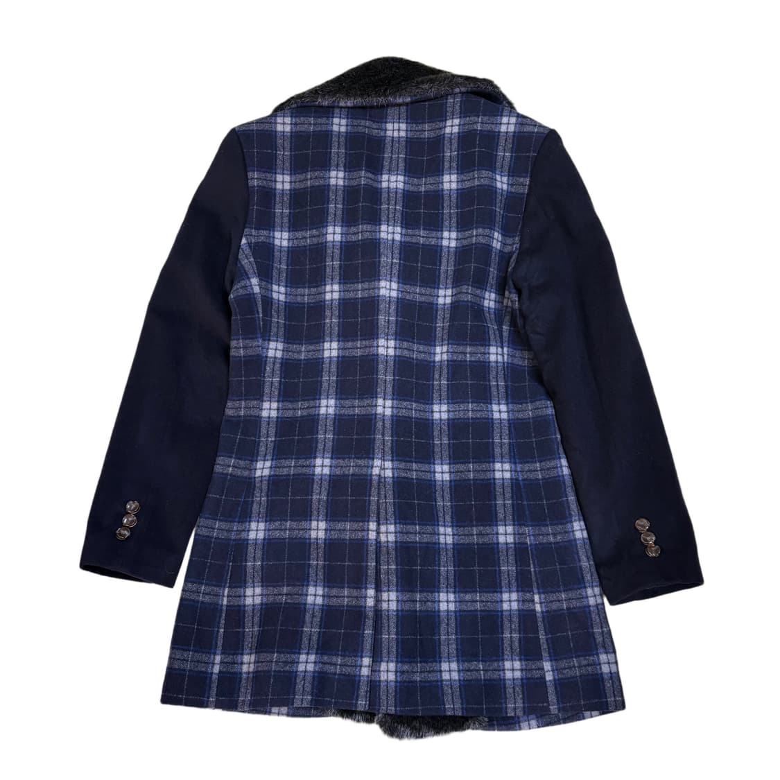 빈티지 네이비 체크 털 카라 코트 상품이미지5