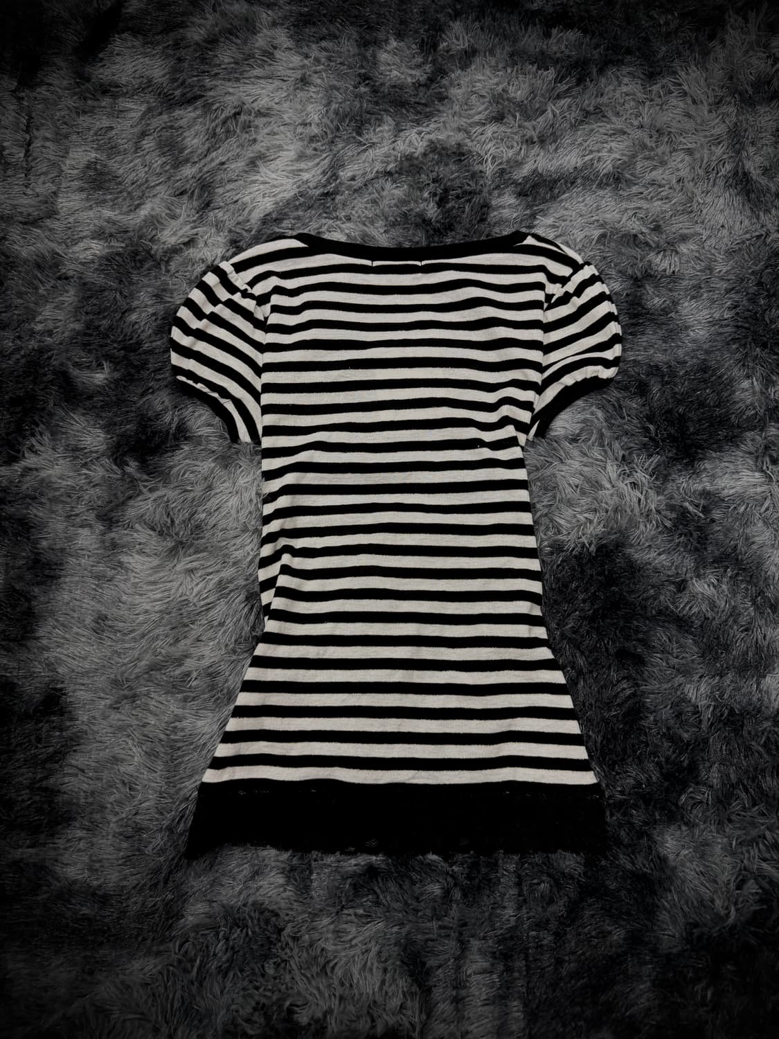 스트라이프 패턴 밑단 레이스 Y2k 퍼프소매 링거티 상품이미지2