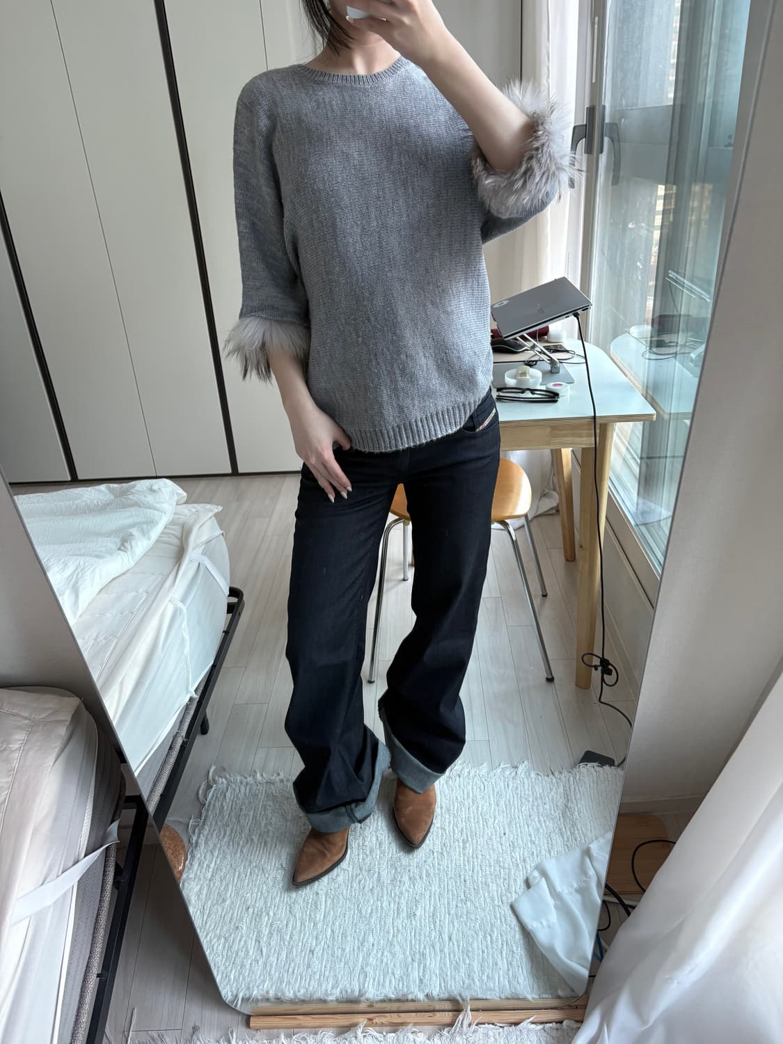 Fur Cuff Knit Top 상품이미지4