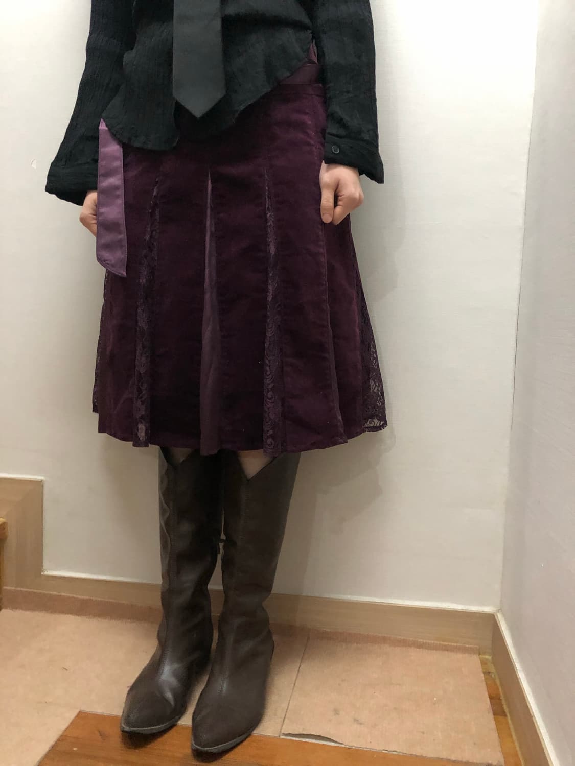 빈티지 퍼플 플리츠 스커트 상품이미지3