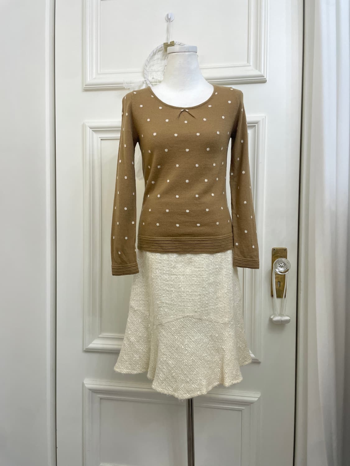 cream silver matt banding long skirt 상품이미지6