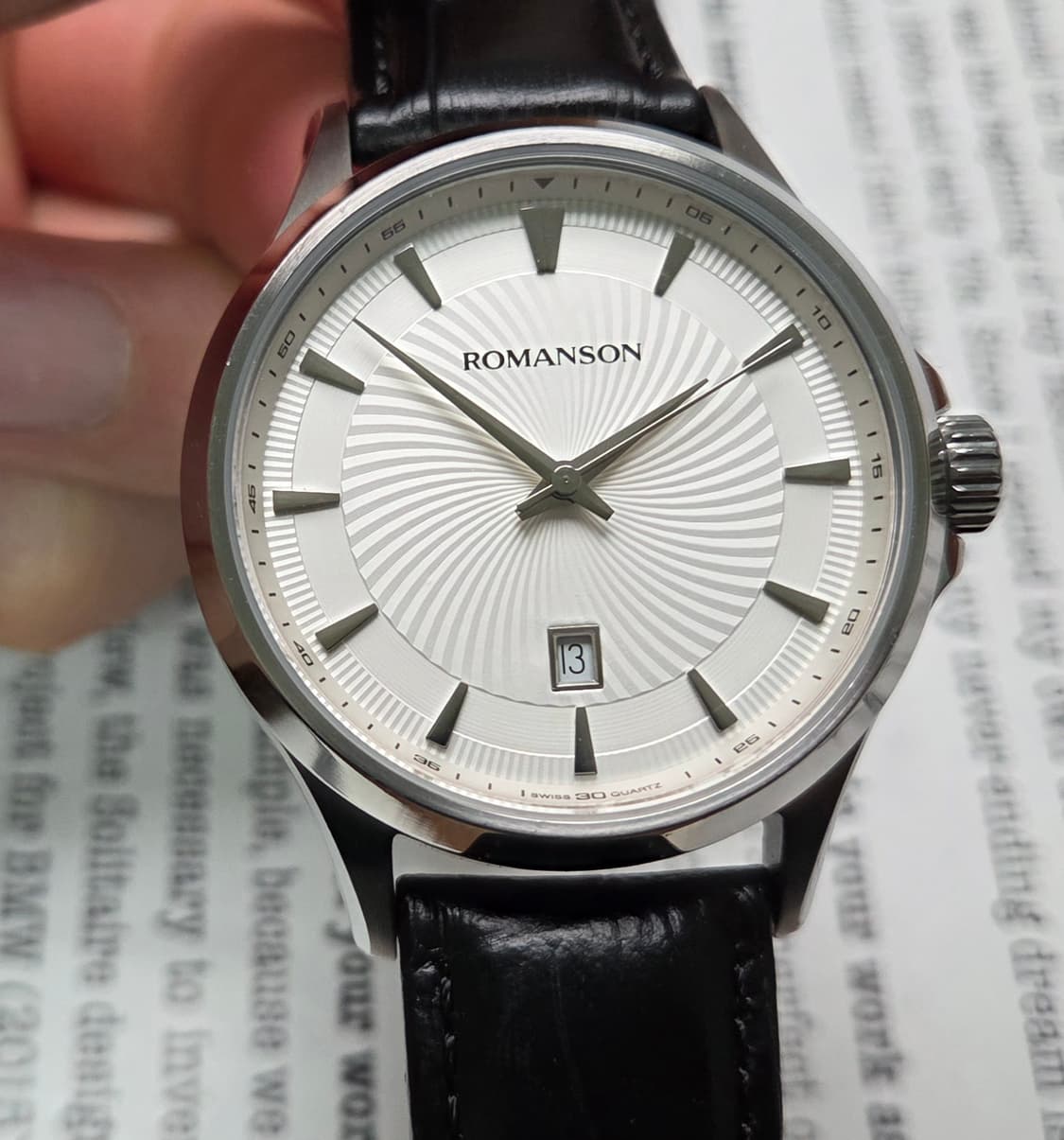 빈티지 로만손 기요쉐다이얼 칼침핸즈 쿼츠 드레스워치 남성용 상품이미지1