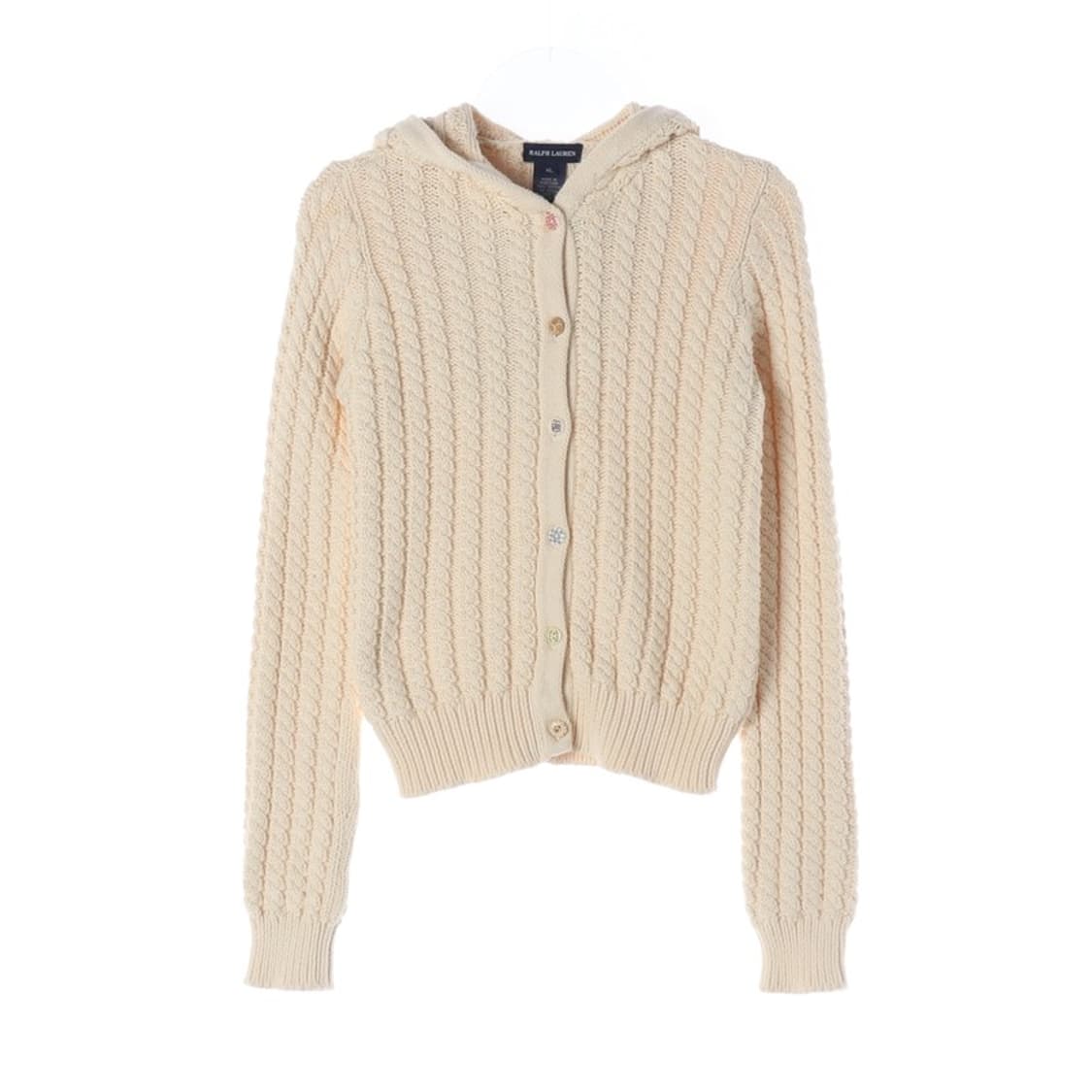 랄프로렌 크림 꽈배기 후드 가디건 XL 상품이미지1