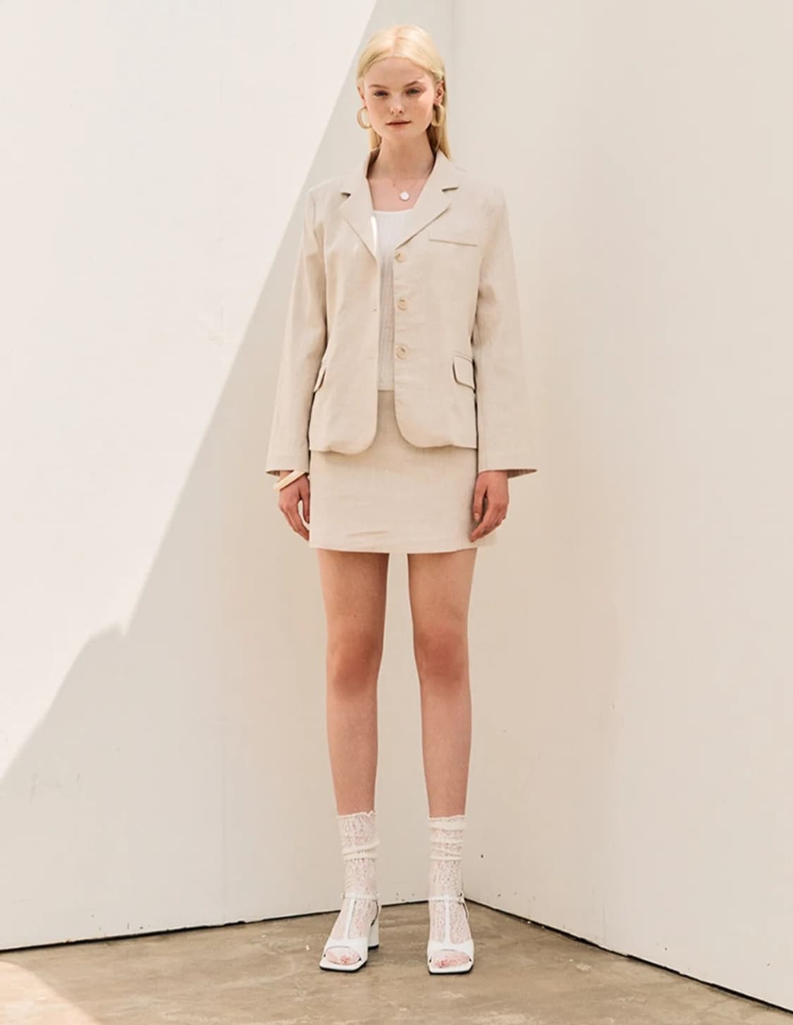 주드맥콜 린넨 자켓 스커트 셋업 투피스 세트 상품이미지1