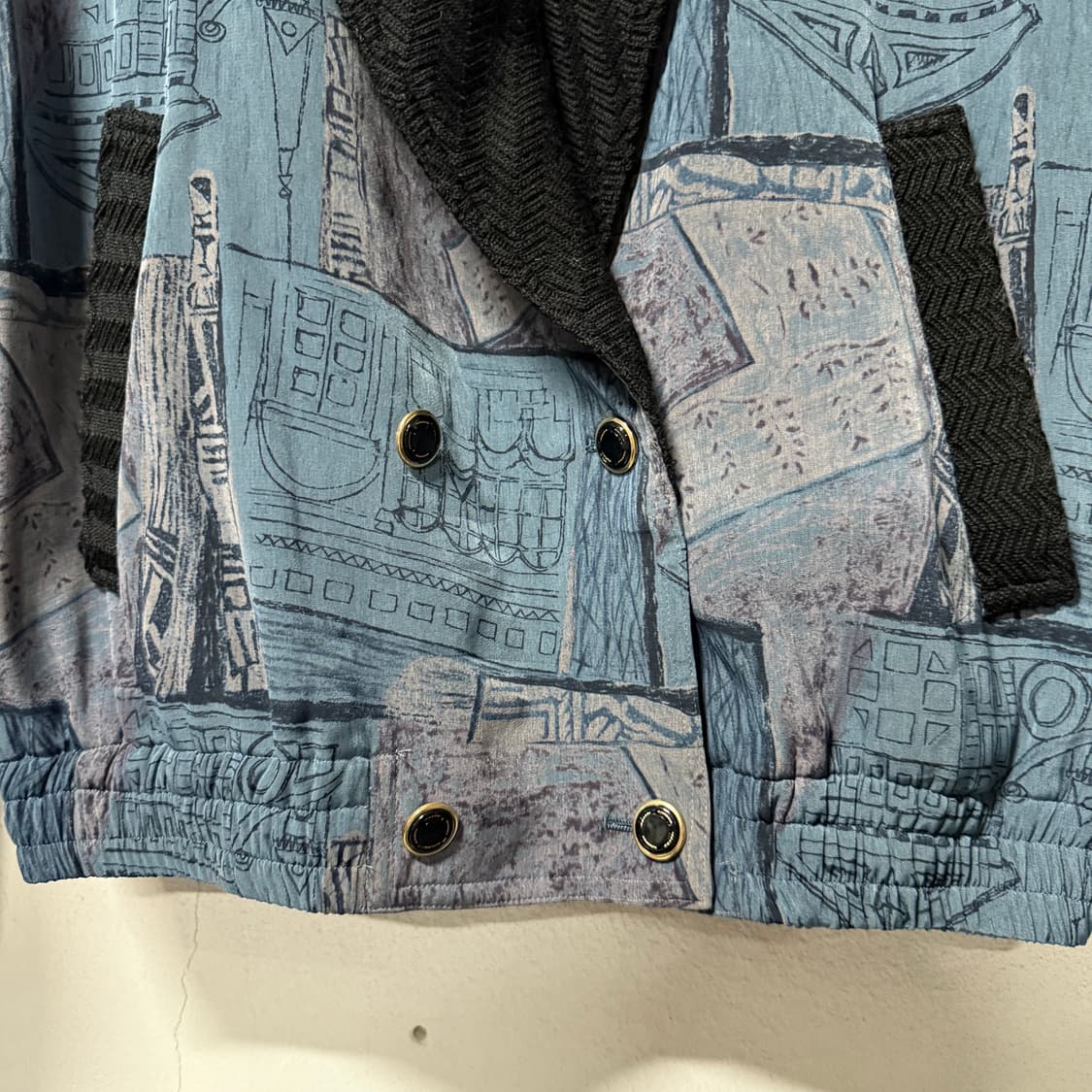 VTG 빈티지 에스닉 바로크 풀 패턴 퀼팅 더블 버튼 블루종 자켓 상품이미지5