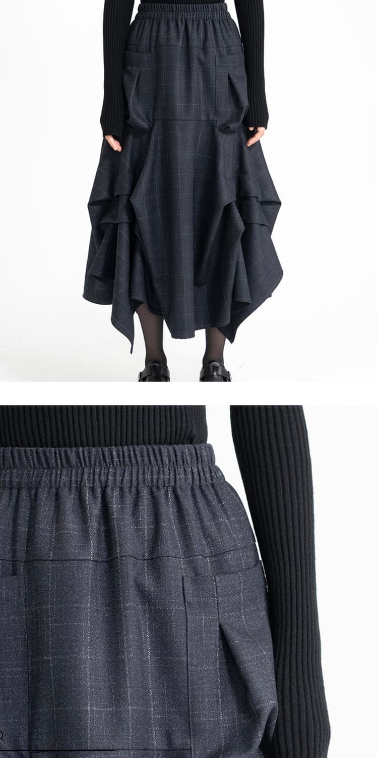 유노이아 체크 버튼 블라우스 + 체트 포켓 스커트 셋업 상품이미지6