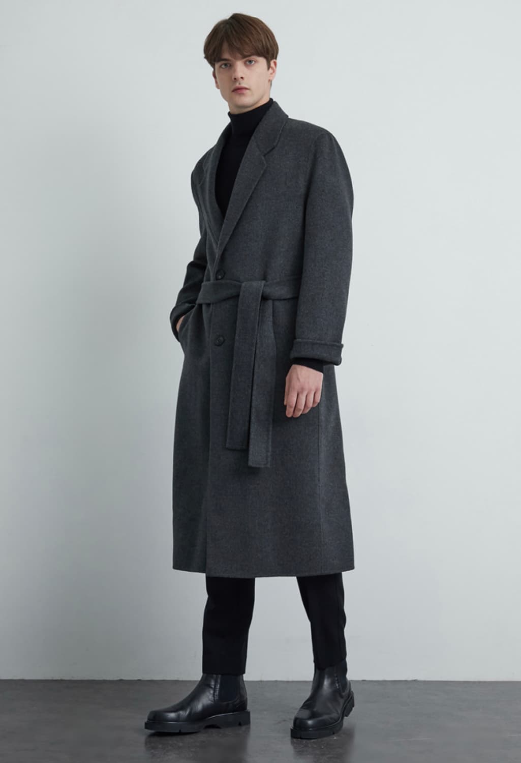 타임옴므 20주년 다크그레이 체스터 벨티드 코트 95사이즈 상품이미지6