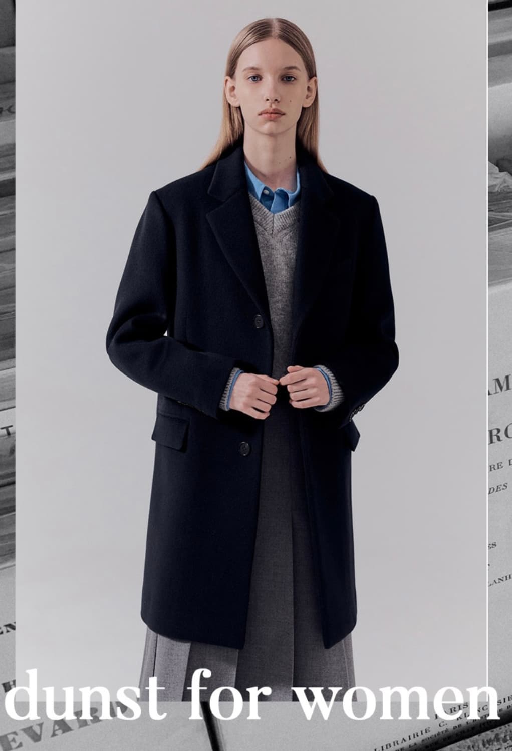 던스트 유니섹스 에센셜 울 싱글 코트 프렌치 네이비 상품이미지1