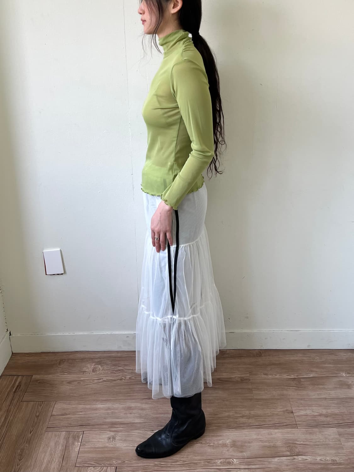 Japan vtg 올리브그린 시스루 터틀넥 상품이미지8