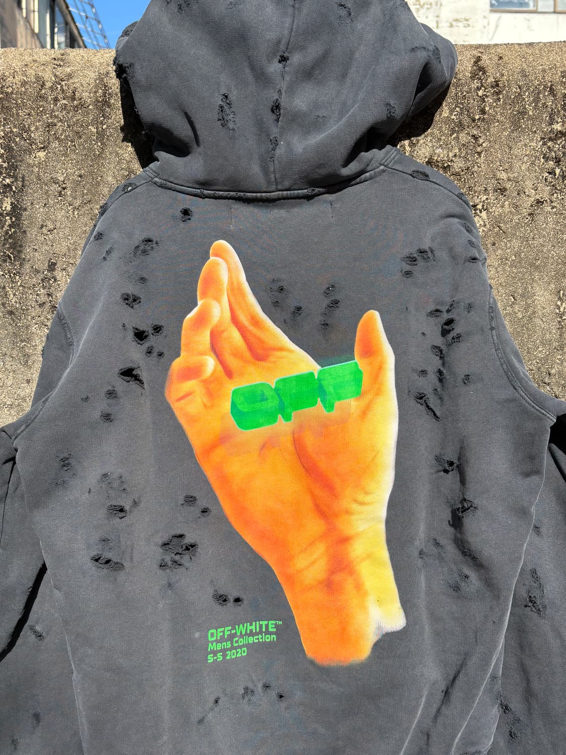 20ss 오프화이트 디스트레스드 페이딩 핸드사인 빈티지 후드 상품이미지9