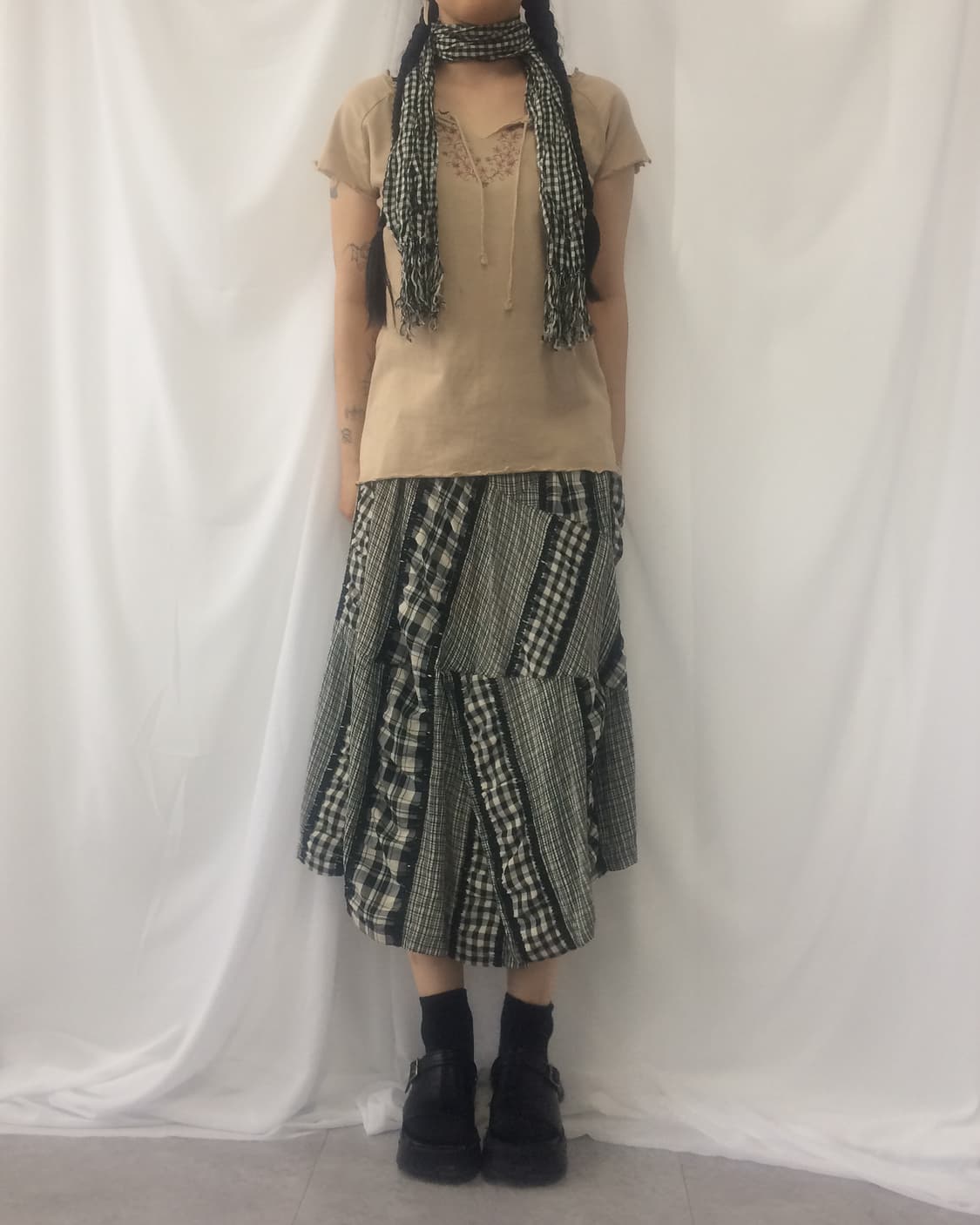 Check pattern mixed long skirt 상품이미지4