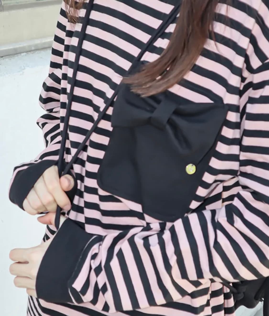 론론 리본 스트라이프 롱슬리브 핑크 상품이미지2