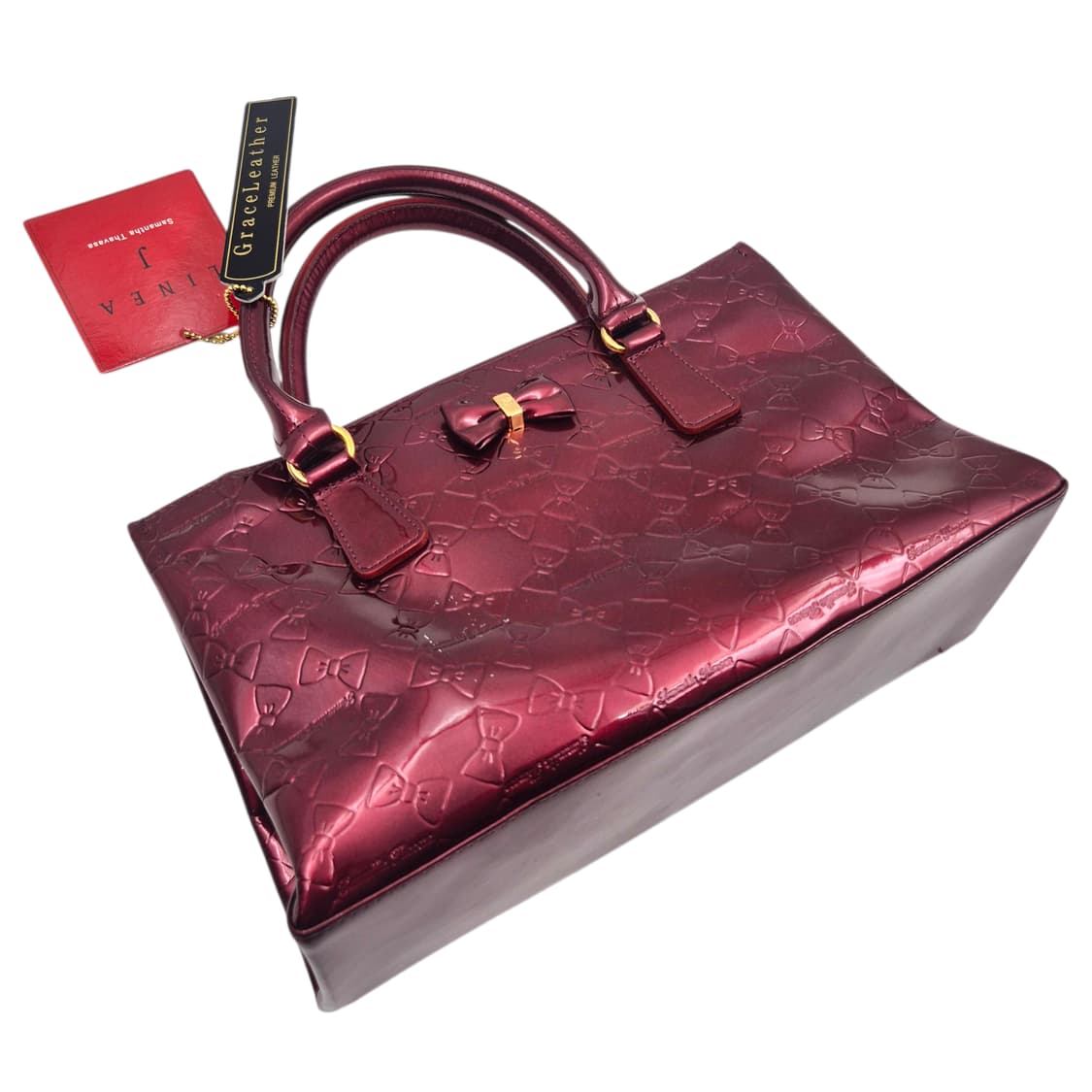 09s 사만다타바사 키티 리본 엠보 레더 토트백 상품이미지2