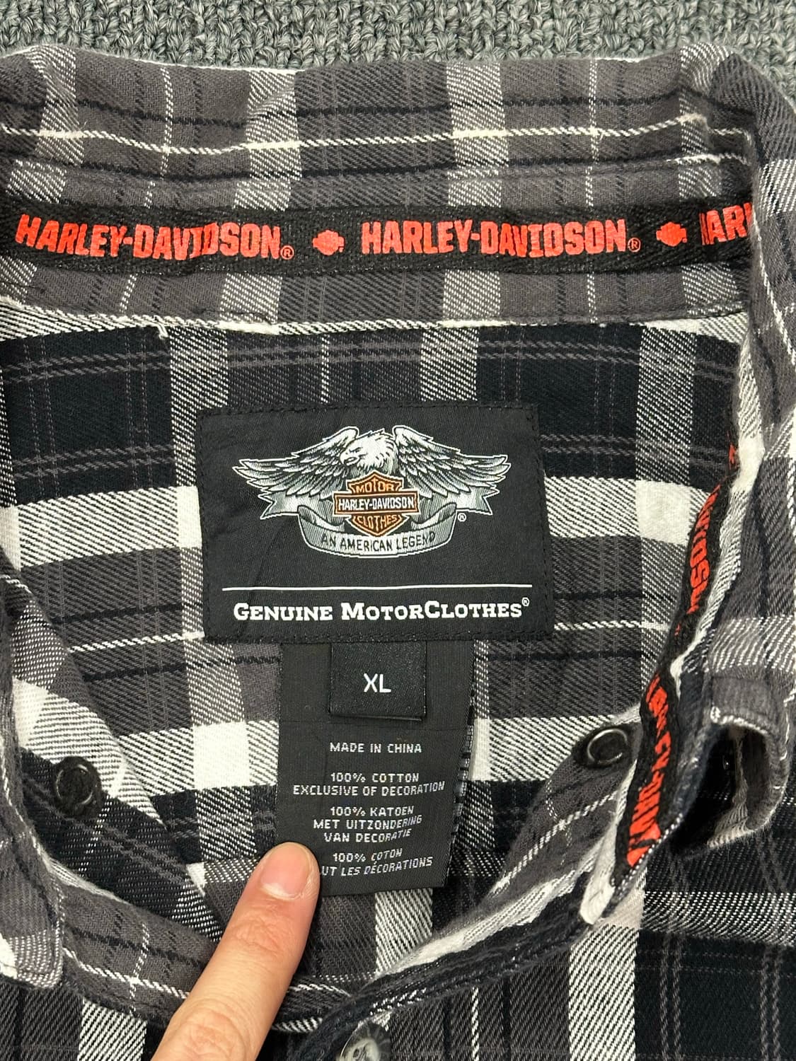 XL)할리데이비슨 vintage 블랙 깅엄 체크 긴팔셔츠 상품이미지3