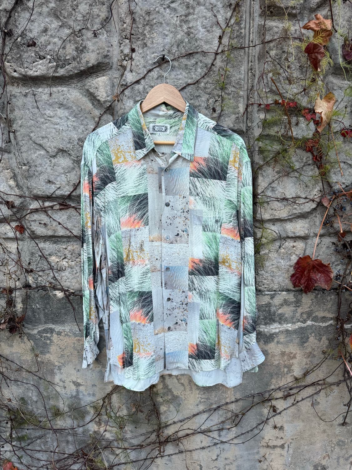 일본 빈티지 레이온 100 자연 에스닉 패턴 셔츠 상품이미지1