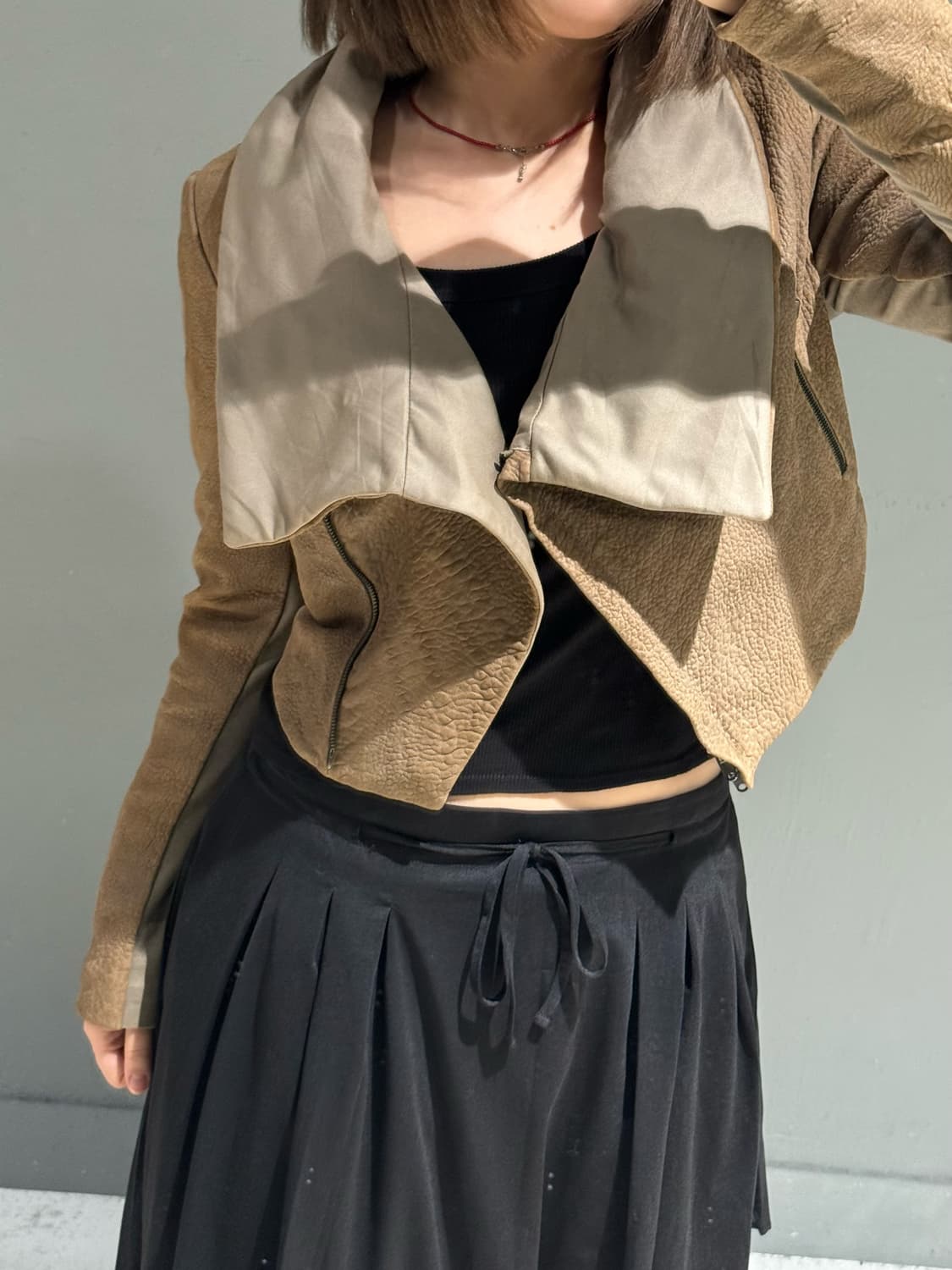 Donna Karan drape collar leather jk 상품이미지4