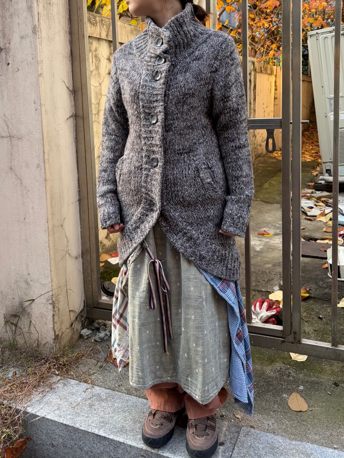 일본 빈티지 모리걸 하이넥 그레이 니트 롱가디건 상품이미지3