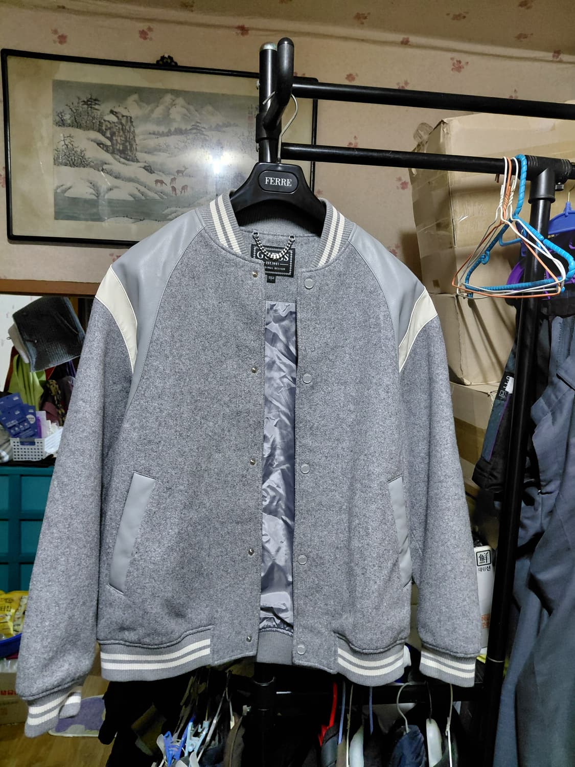 [게스]남녀공용 안감,배색 바시티 자켓 L사이즈 상품이미지3