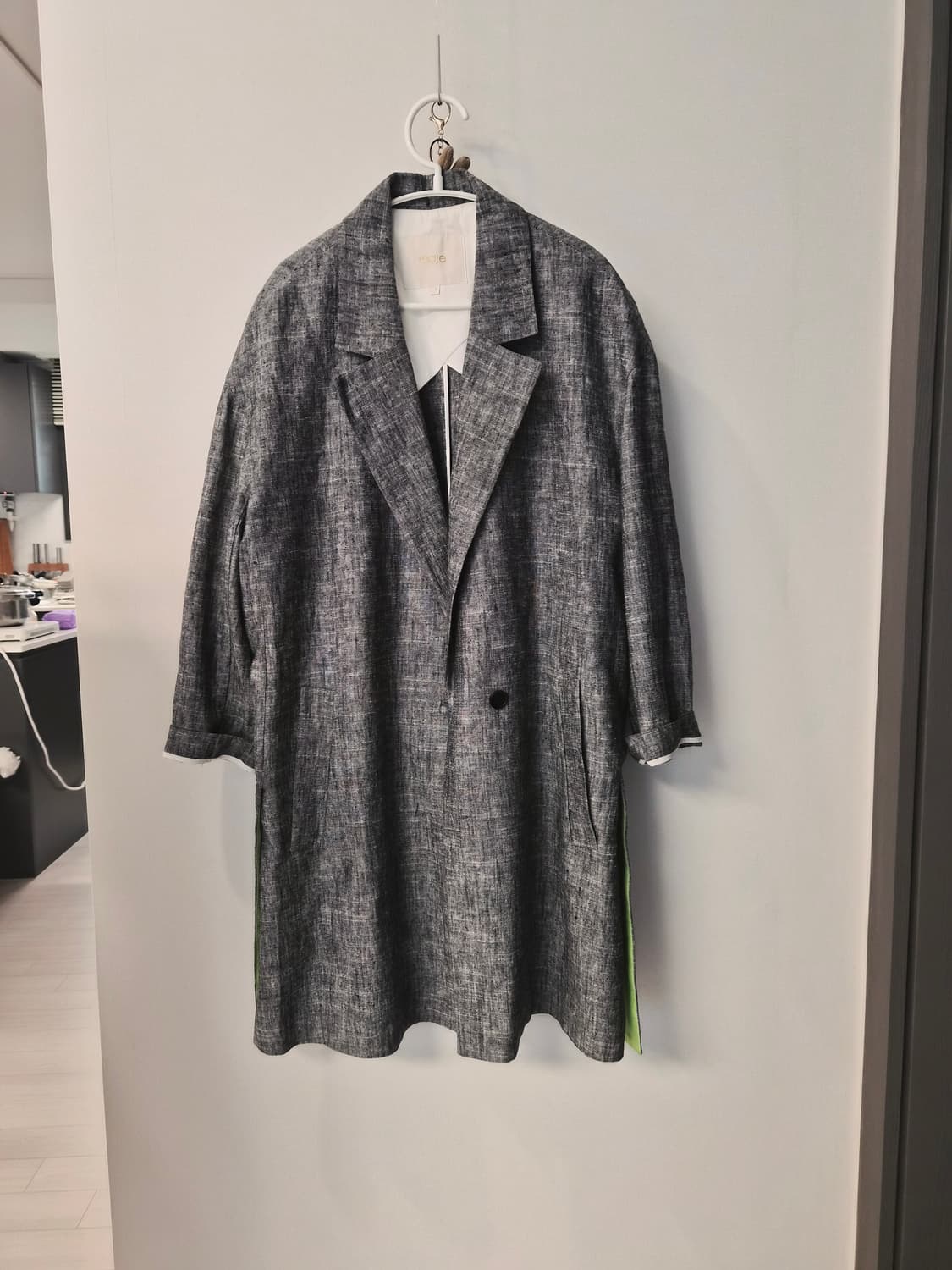 [Maje] 마주 린넨 혼방 네온 포인트 하프 코트 (정품) 상품이미지2