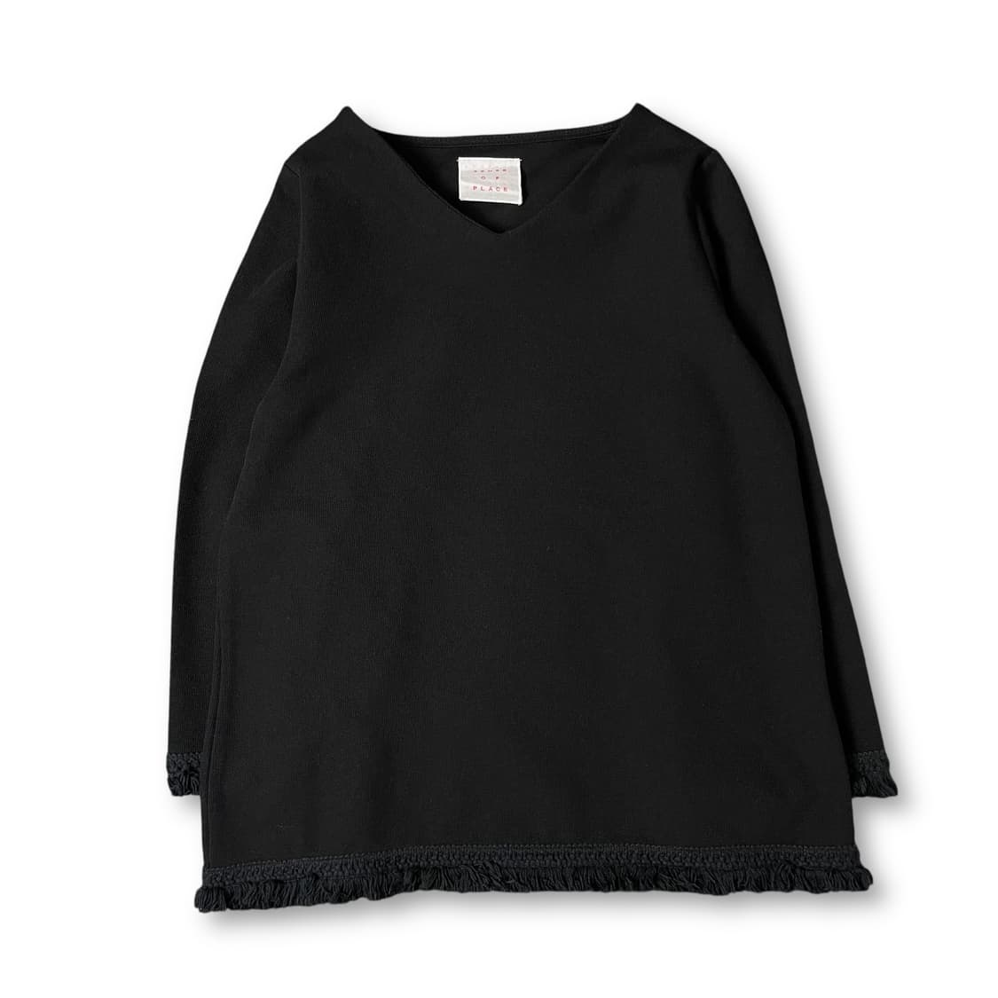 센스오브플레이스 블랙 브이넥 폴리 7부 니트  상품이미지1