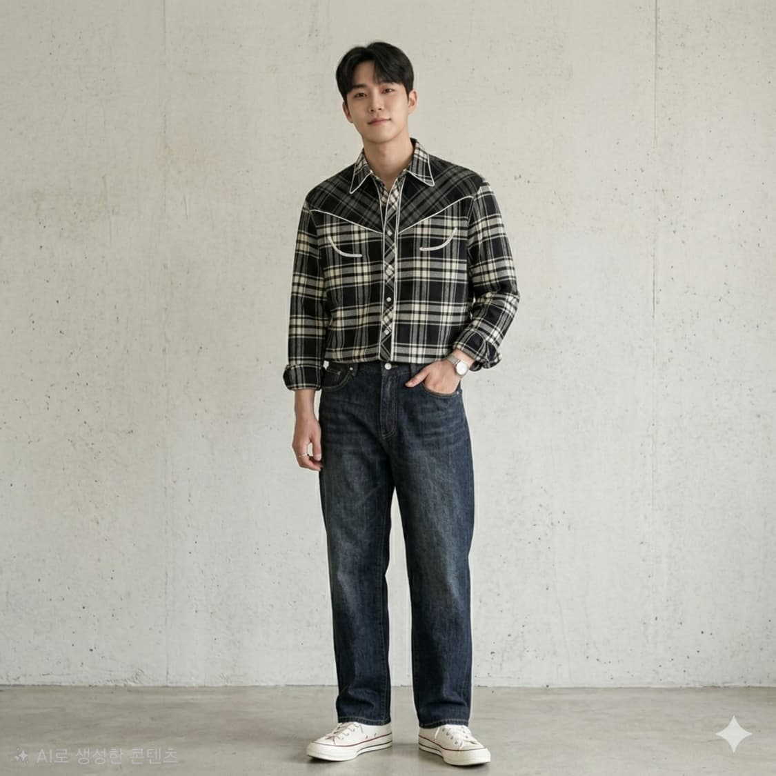 스타일난다 라인 디테일 체크 웨스턴 셔츠 상품이미지1