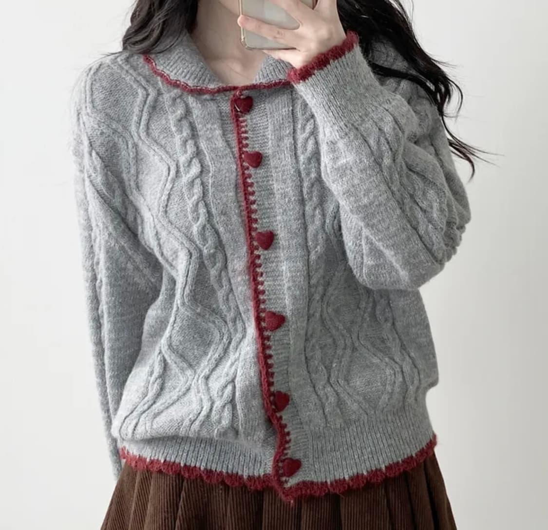 *카라넥 하트단추 니트 가디건 상품이미지2