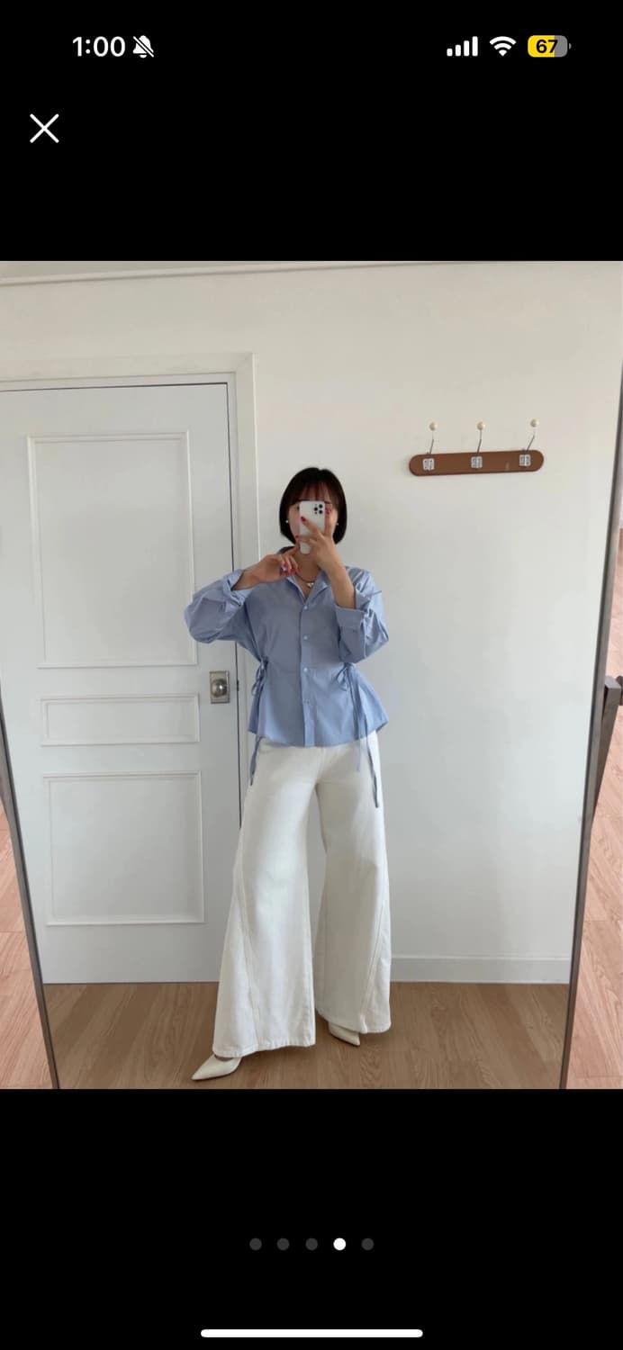 투데이보니 라인 허리끈 셔츠 블라우스 상품이미지4