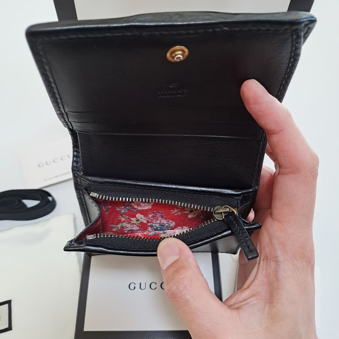 [100%/정품] 구찌 블랙 레더 퀄팅 GG 마몽 반지갑, 구찌지갑 상품이미지6