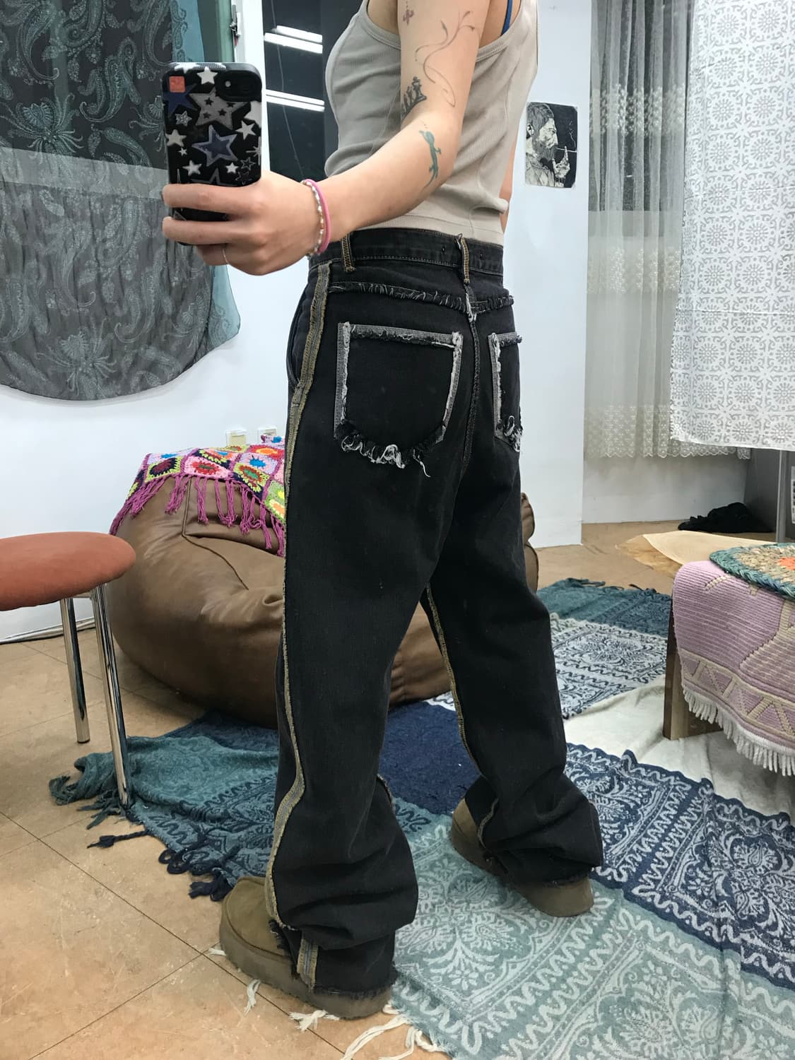 gateless 절개 디테일 흑청 데님팬츠 상품이미지1