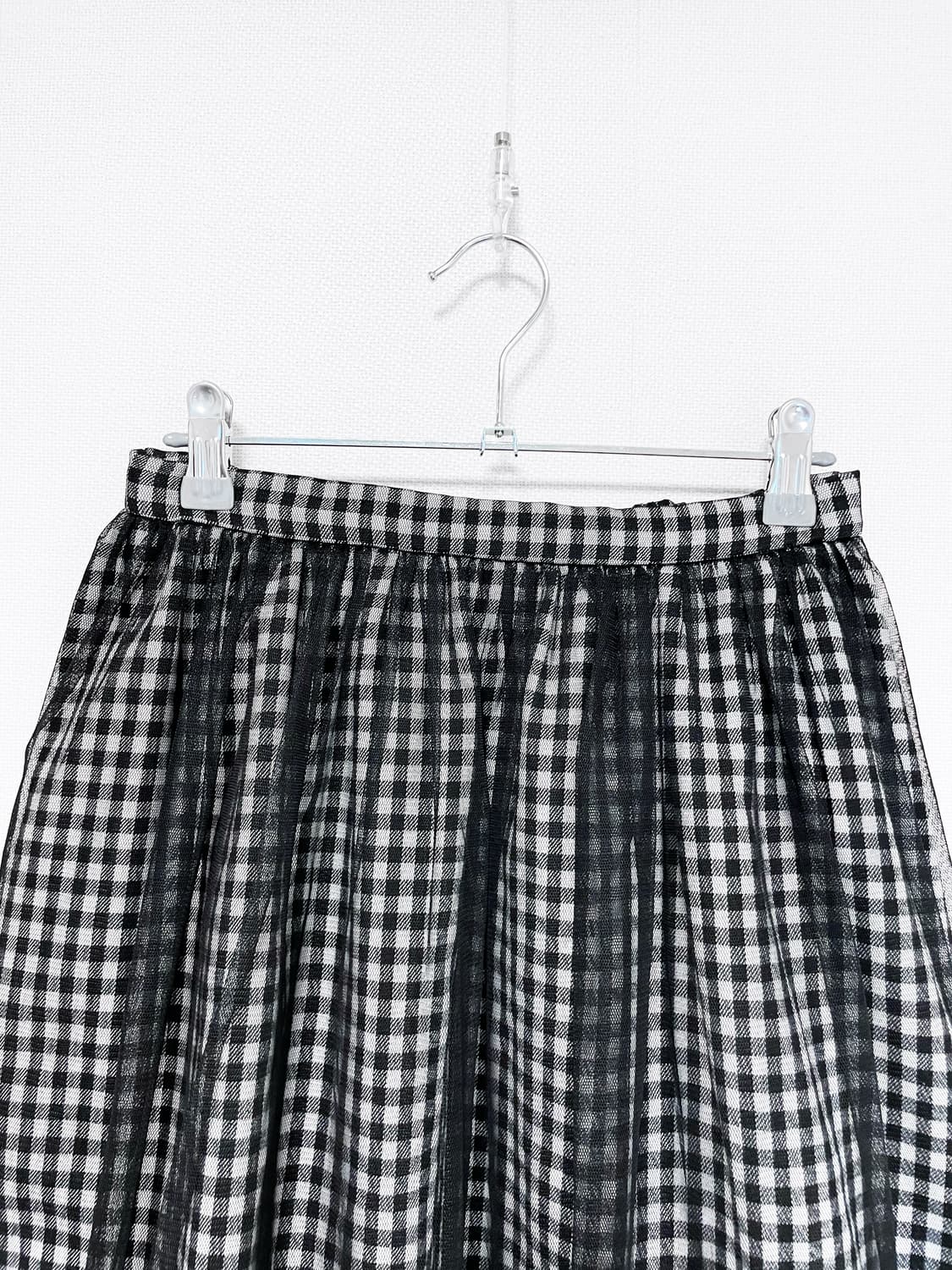 Gingham Chiffon Midi Skirt - Black 상품이미지6
