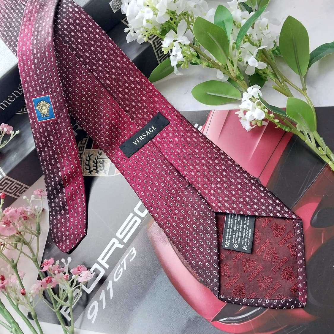 베르사체 실크 와인 도트 패턴 넥타이 9.2cm A+등급 K2102
 상품이미지4