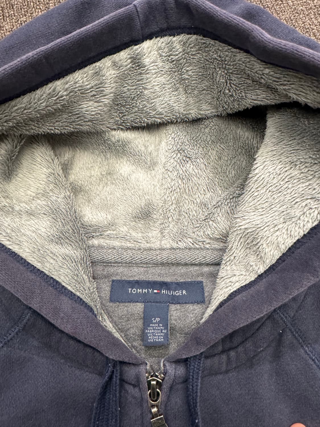 S)타미힐피거 빈티지 자수 포인트 네이비 기모후드집업 상품이미지5