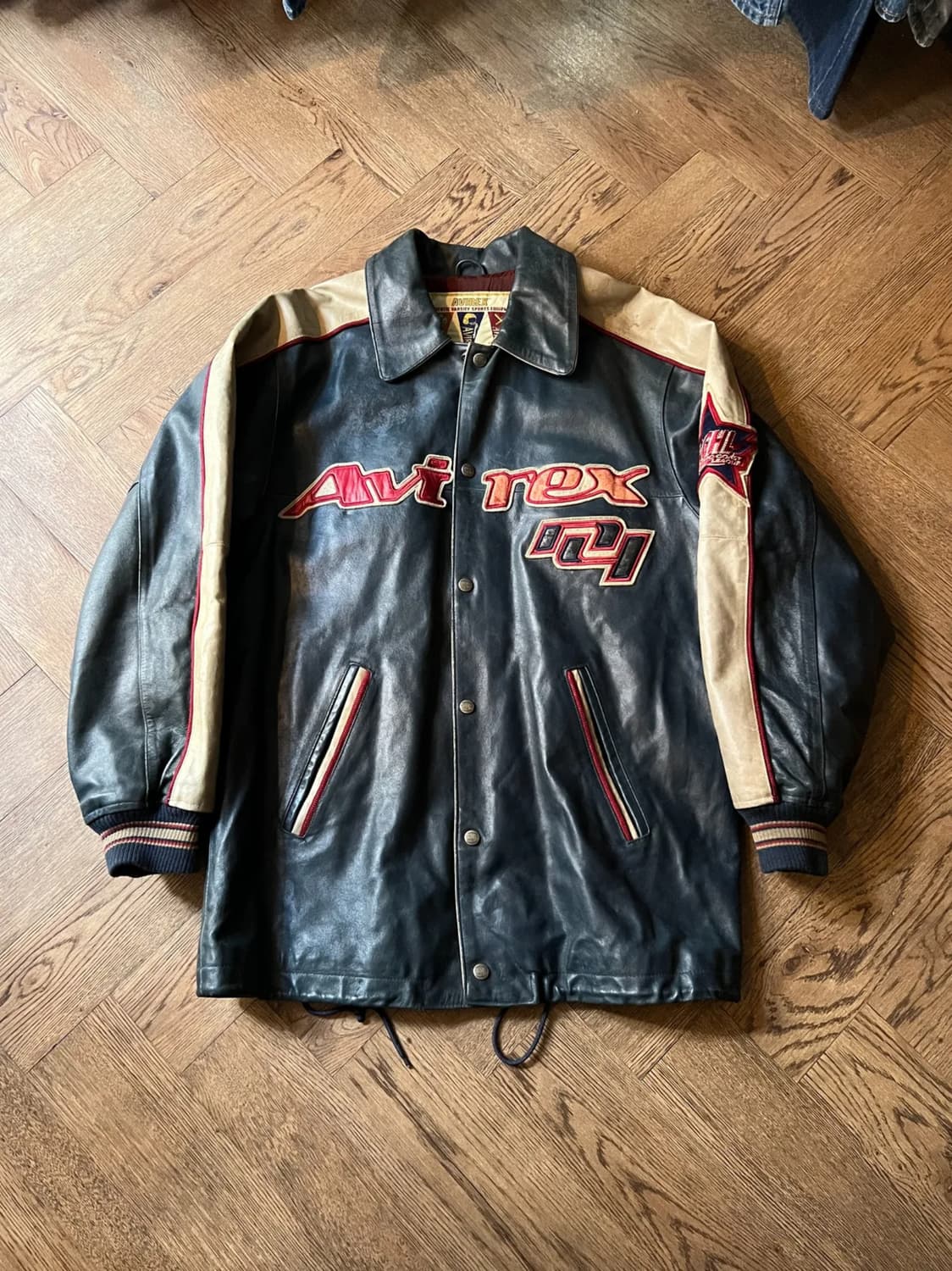 [M]90's AVIREX USA 아비렉스 올스타 레더 바시티 자켓 상품이미지1