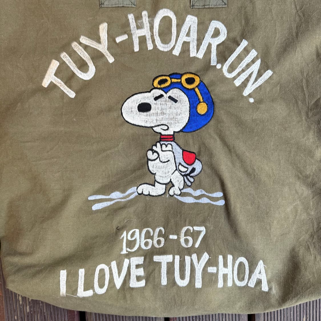 스누피 빈티지 토트백 카키 상품이미지2