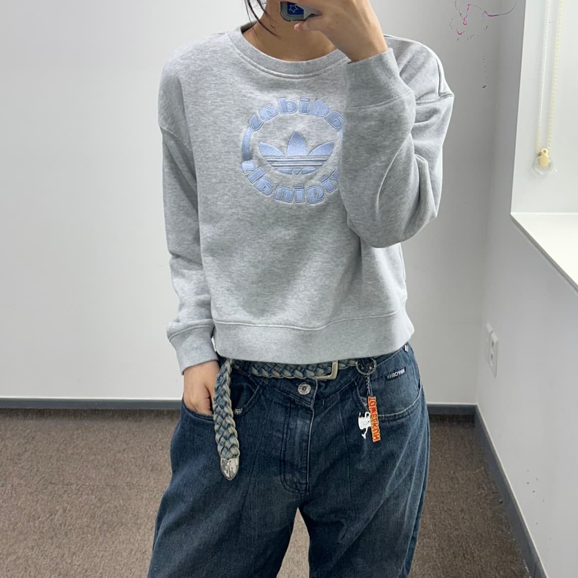 Adidas 아디다스 라이트블루 자수 로고 멜란지 맨투맨 상품이미지1