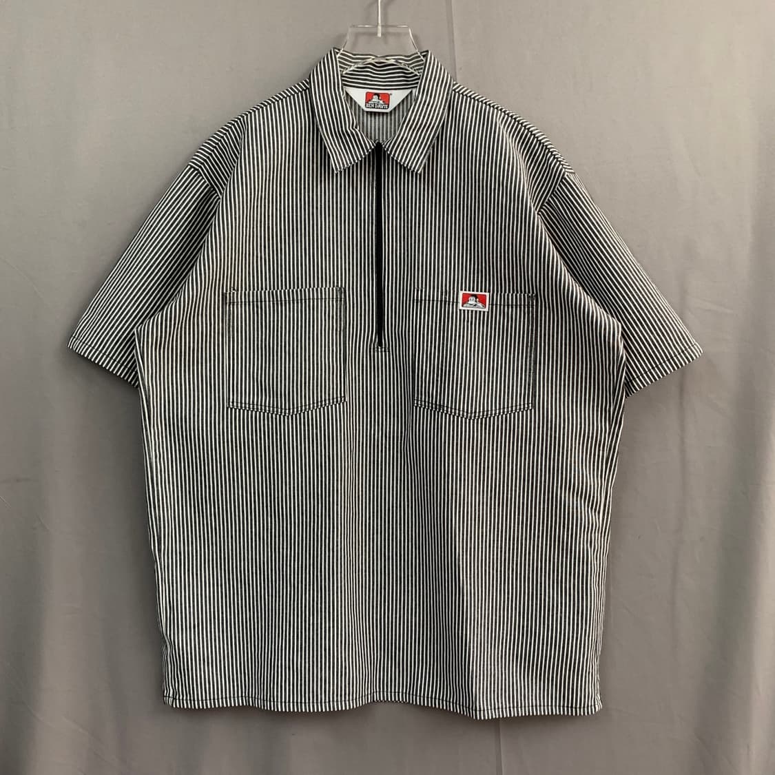 M 벤 데이비스 스트라이프 반집업 더블 포켓 반팔 셔츠 상품이미지2