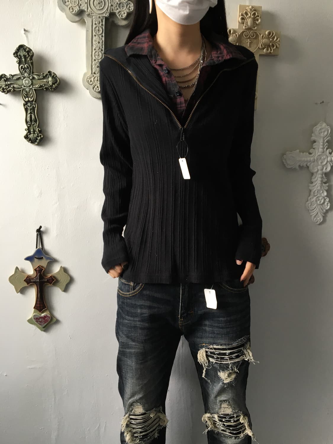Shirt layered high neck ribbed sleeve 상품이미지1