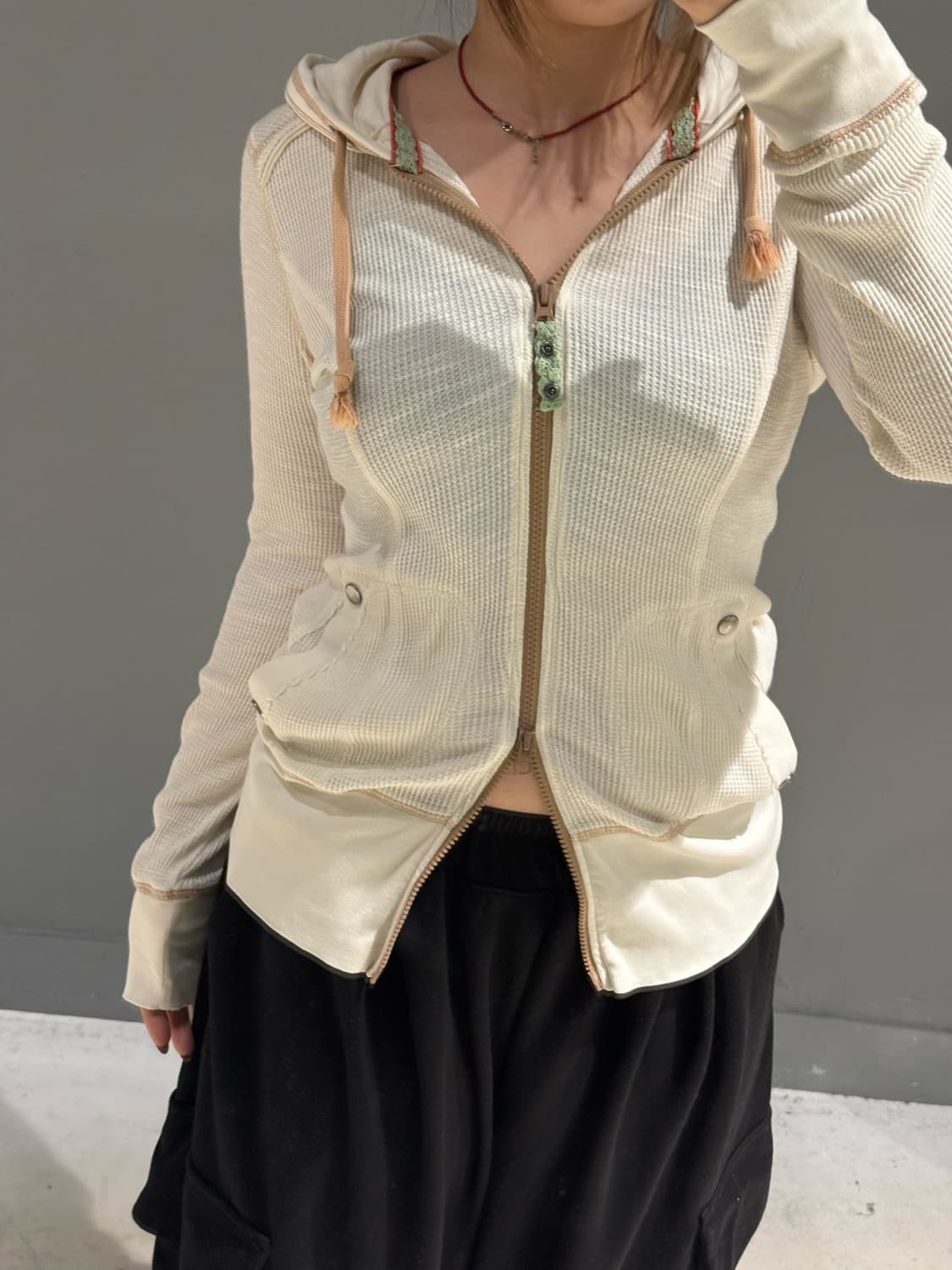 back number waffle 2-way hood zip-up 상품이미지2