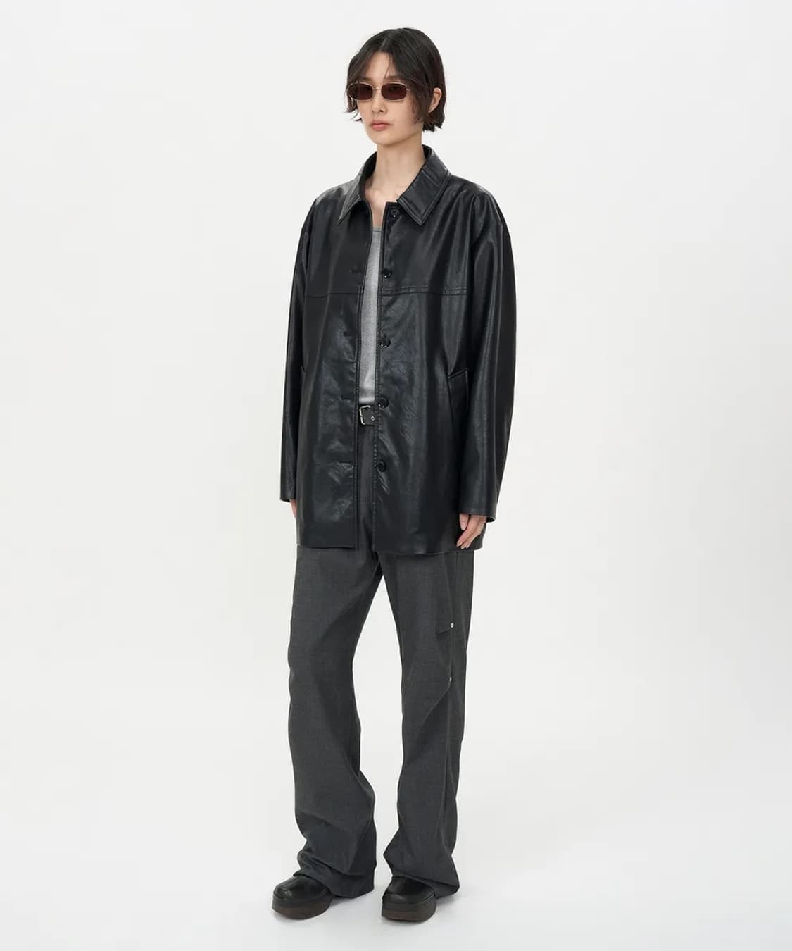 [인사일런스 우먼] 포우 레더 카코트 BLACK 상품이미지2