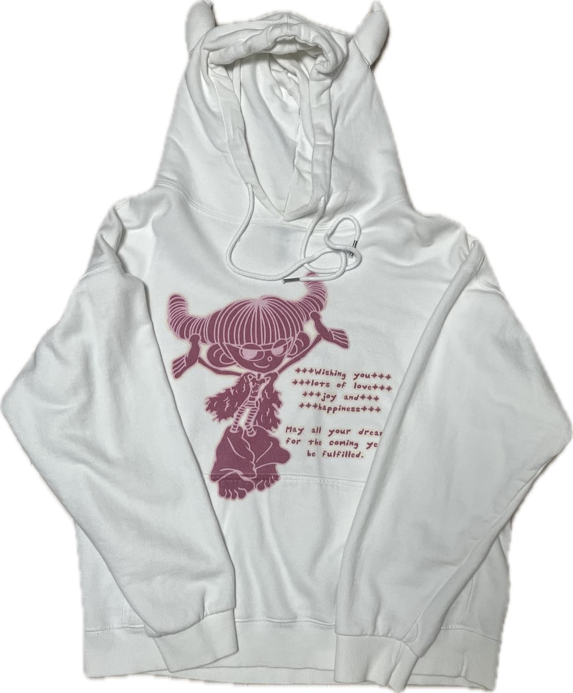 하이호체리 hApPy 2K26 후드티 화이트 악마뿔 상품이미지2