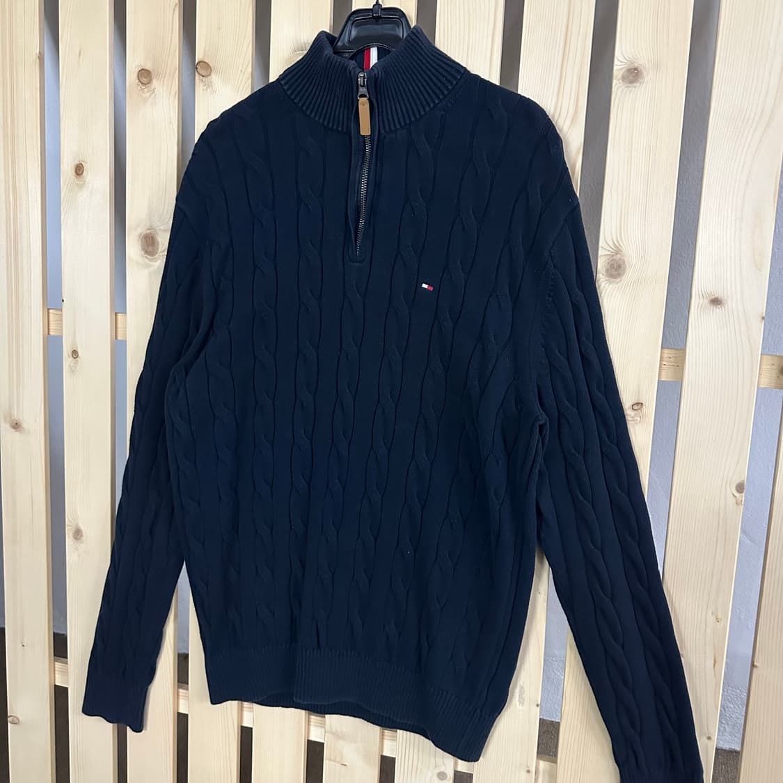 (L) 타미힐피거 케이블 네이비 니트 반집업 상품이미지2