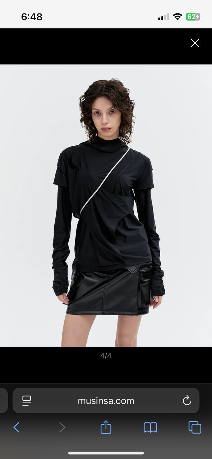 CUFFS SHIRRING LAYERED HOODED TOP 상품이미지4