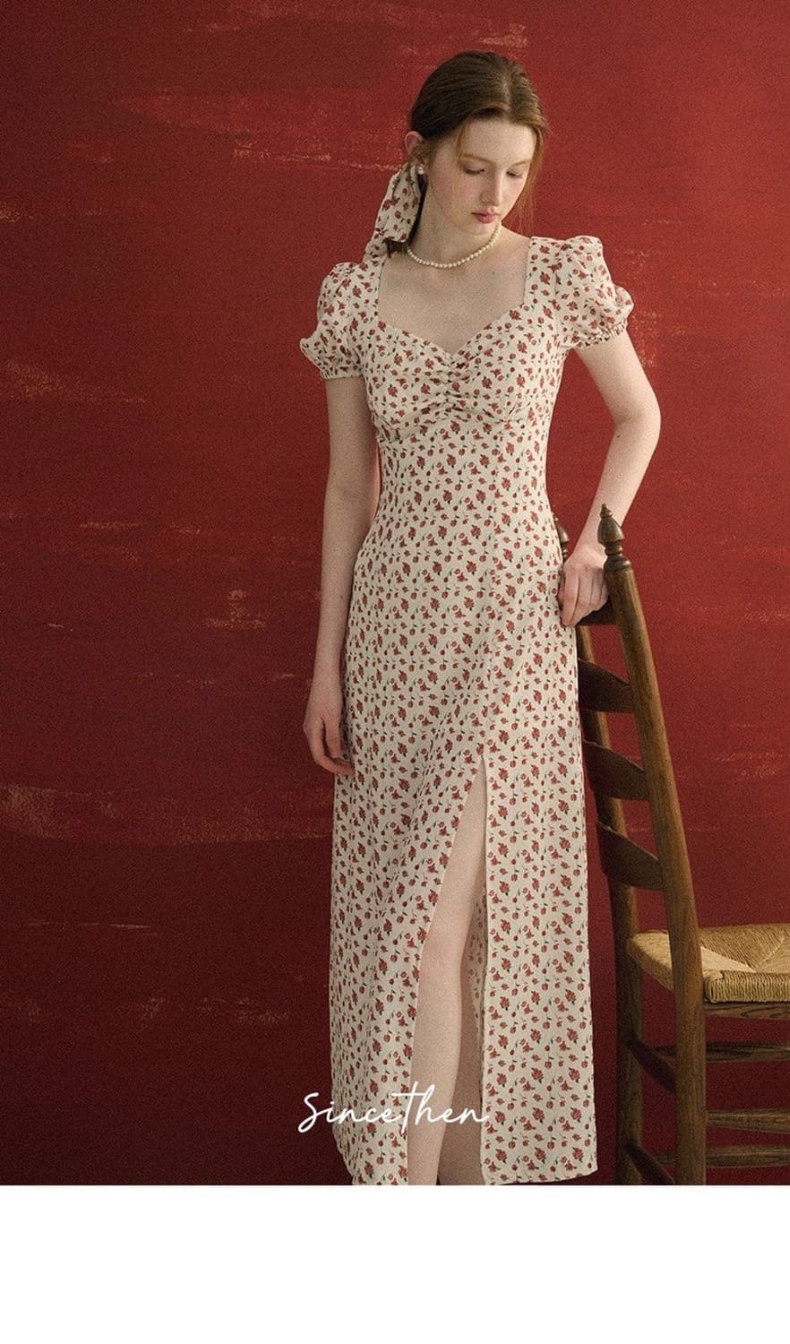 M사이즈) 신스덴 빈티지 로즈 하트넥 롱원피스 여름반팔플로랄원피스 상품이미지4