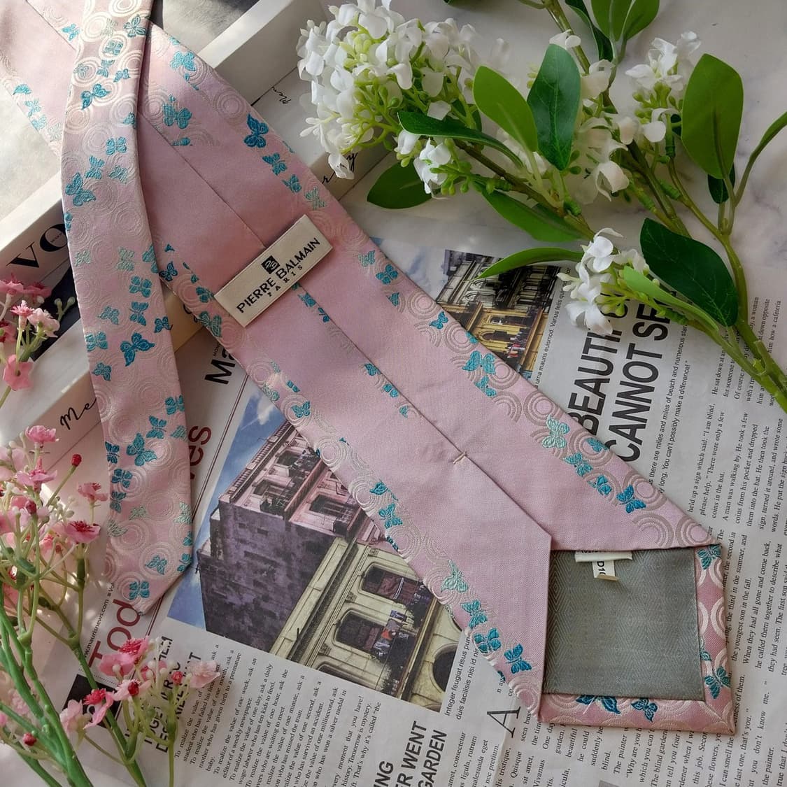 발망 실크 핑크 나비 자카드 넥타이 9.1cm A+등급 K2000
 상품이미지6