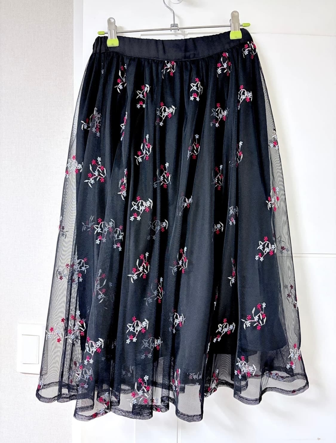 일본 모리걸 빈티지 블랙 꽃 패턴 자수 치마 미디 샤 스커트 에스닉 상품이미지2